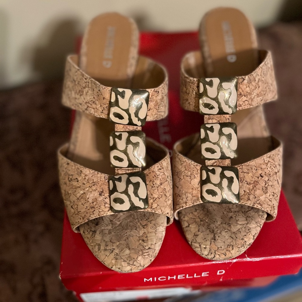 Michelle D Natural Cork Wedge Slip On Sandals